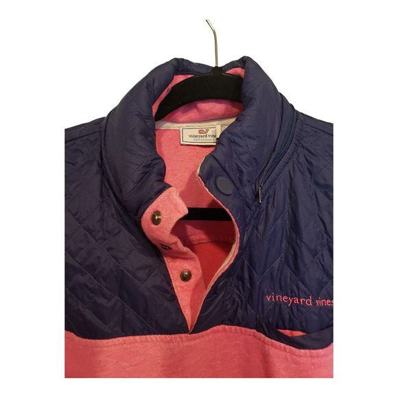 Vineyard Vines Shep Pink Quilted Snap Pullover Sweatshirt Hood Blue XL - Picture 7 of 13
